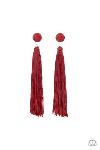 Tightrope Tassel Red Paparazzi Earrings