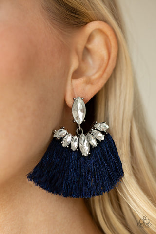 Formal Flair - Blue - Thread Tassel White Marquise-Cut Rhinestone Paparazzi Post Earrings