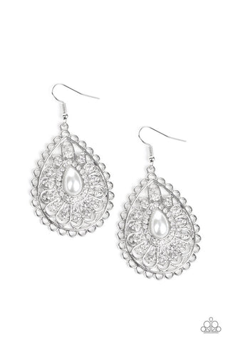 Glamour Grandeur White Paparazzi Earrings