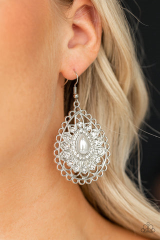 Glamour Grandeur White Paparazzi Earrings