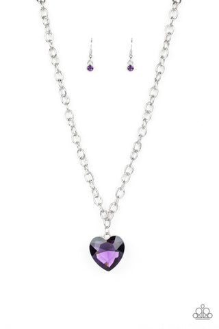 Flirtatiously Flashy - Purple - Oversized Heart Gem Paparazzi Short Necklace - Black Diamond Exclusive