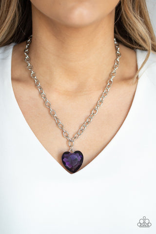 Flirtatiously Flashy - Purple - Oversized Heart Gem Paparazzi Short Necklace - Black Diamond Exclusive