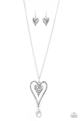 Hardened Hearts Silver Paparazzi Lanyard Necklace