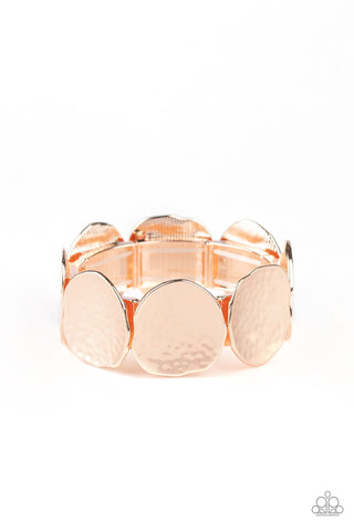 Treasure Cache - Rose Gold - Hammered Disc Paparazzi Stretchy Bracelet