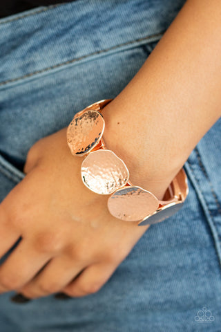 Treasure Cache - Rose Gold - Hammered Disc Paparazzi Stretchy Bracelet