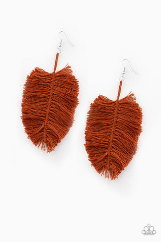 Hanging by a Thread - Brown - Knotted Thread Paparazzi Fishhook Earrings