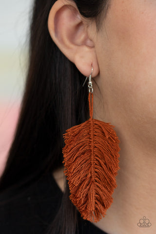 Hanging by a Thread - Brown - Knotted Thread Paparazzi Fishhook Earrings