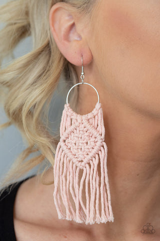 Macrame Rainbow - Pink - Knotted Cord Paparazzi Fishhook Earrings