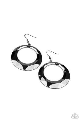 Fiercely Faceted Black Paparazzi Earrings