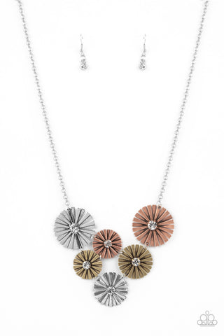 Flauntable Fanfare - Multi - Mixed Metal Flower Paparazzi Short Necklace - Black Diamond Exclusive