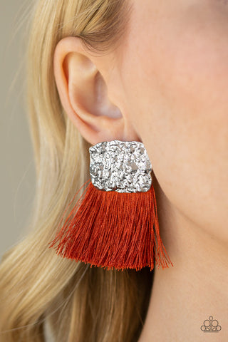 Plume Bloom Orange Paparazzi Earrings