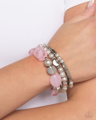 Marina Magic - Pink - and Silver Bead Paparazzi Stretchy Bracelet