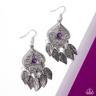 Desert Canopy - Purple - Crackle Stone Silver Leaf Paparazzi Fishhook Earrings