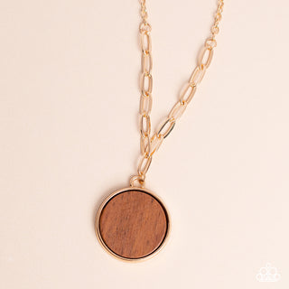 WOODn't Dream of It - Gold - Brown Wooden Disc Paparazzi Short Necklace