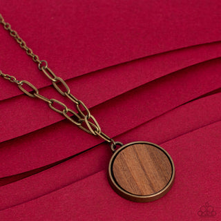 WOODn't Dream of It - Brass - Brown Wooden Disc Paparazzi Short Necklace