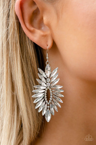 Turn Up the Luxe - White - Marquise Rhinestone Firework Paparazzi Fishhook Earrings - October 2022 Life of the Party Exclusive