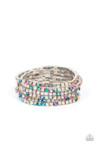 Rock Candy Range - Multi - Blue, Pink, and Iridescent Gem Paparazzi Stretchy Bracelet - Black Diamond Exclusive