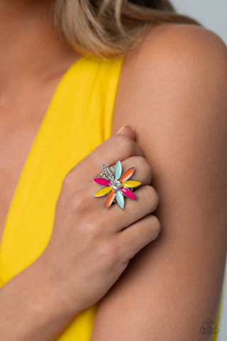 Lily Lei - Multi - Colored Petal Flower White Gem Center Paparazzi Ring - June 2023 Life of the Party Exclusive