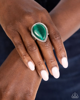 The Rain in MAINE - Green - Oversized Teardrop Cat's Eye Stone Paparazzi Ring