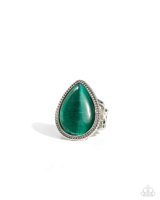 The Rain in MAINE - Green - Oversized Teardrop Cat's Eye Stone Paparazzi Ring