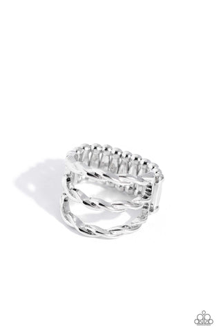 Corded Command - Silver - Twisted Bar Paparazzi Ring