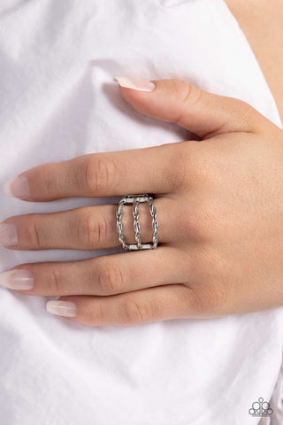 Corded Command - Silver - Twisted Bar Paparazzi Ring