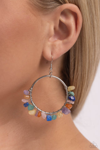 Handcrafted Habitat - Multi - Colored Stone Silver Hoop Paparazzi Fishhook Earrings