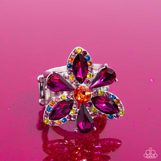 Blazing Blooms - Multi - Colored and Purple Gem Petal Flower Paparazzi Ring - December 2023 Life of the Party Exclusive