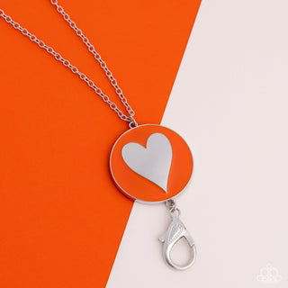 True to Your Heart - Orange - Painted Pendant Silver Heart Paparazzi Lanyard Necklace