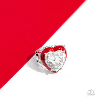 Hallmark Heart - Red - Painted Heart Faceted White Gem Paparazzi Ring