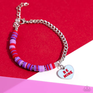 Be Mine Beauty - Multi - Purple and Red Clay Disc and Silver Heart "Be Mine" Paparazzi Lobster Claw Bracelet