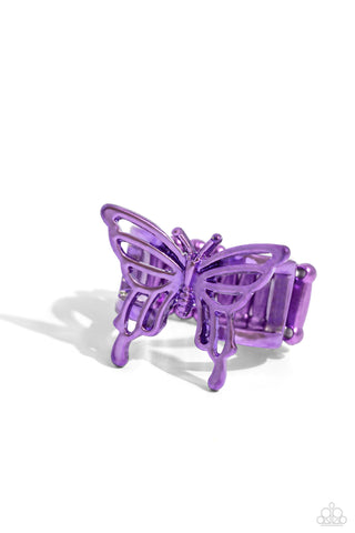 Playfully Polished - Purple - Metallic Butterfly Paparazzi Ring