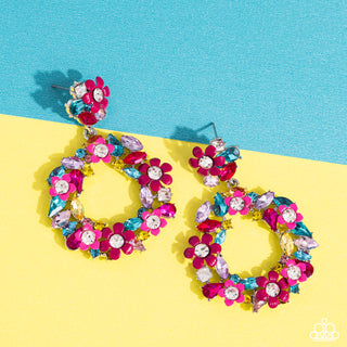 Wreathed in Wildflowers - Multi - Colorful Gem Flower Hoop Paparazzi Post Earrings - February 2024 Life of the Party Exclusive