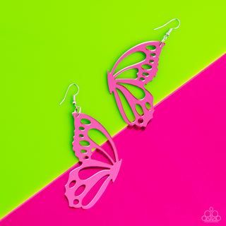 WING of the World - Pink - Acrylic Butterfly Wing Paparazzi Fishhook Earrings