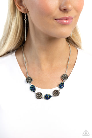 Druzy Demand - Silver - Hematite and Blue Oil Spill Crushed Rhinestone Paparazzi Short Necklace