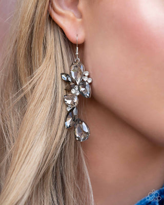 Fancy Flaunter - Silver - Marquise Cut and Teardrop Hematite Rhinestone Paparazzi Fishhook Earrings