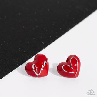 Glimmering Love - Red - Painted Heart "Love" Mismatched Paparazzi Post Earrings