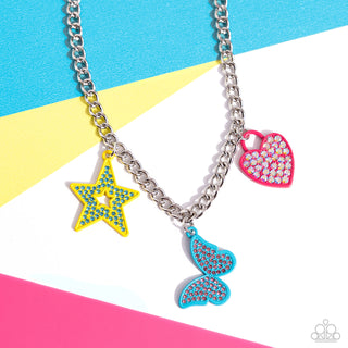 Sensational Shapes - Multi - Star, Butterfly, and Heart Charm Paparazzi Short Necklace - February 2024 Life of the Party Exclusive