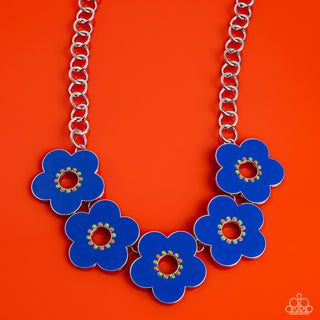 Cartoon Couture - Blue - Oversized Painted Flower Paparazzi Short Necklace