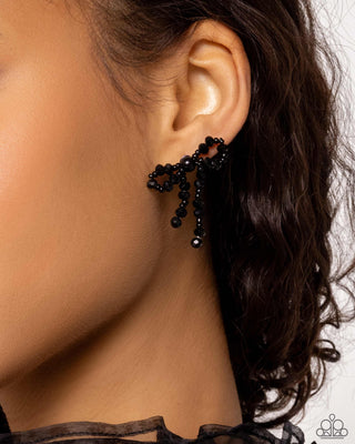 The BOW Must Go On - Black - Beaded Paparazzi Post Earrings