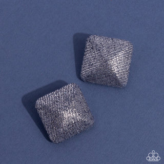 Commercially Corporate - Silver - Metallic Fabric Oversized Square Paparazzi Post Earrings