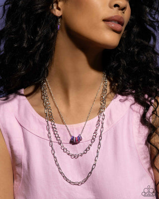 Colorful Cadet - Purple - and Pink Painted Rings Tiered Paparazzi Short Necklace