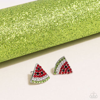 Watermelon Slice - Red - Rhinestone Paparazzi Post Earrings