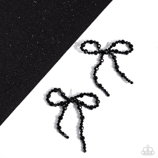 Butler Bowtie - Black - Beaded Bow Paparazzi Post Earrings - 2024 Empower Me Pink Exclusive