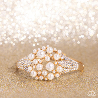 Royal Red Carpet - Gold - White Pearl and Rhinestone Paparazzi Clasp Bracelet - 2024 Empower Me Pink Exclusive