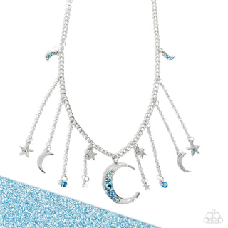 Stellar Selection - Blue - and Iridescent Rhinestone Moon and Star Paparazzi Short Necklace - 2024 Empower Me Pink Exclusive