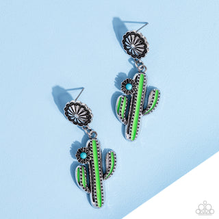 Cactus Craze - Green - Floral Painted Cactus Charm Paparazzi Post Earrings - 2024 Empower Me Pink Exclusive