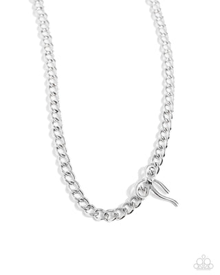 Leading Loops - Silver - Curb Chain with Bow Paparazzi Short Necklace