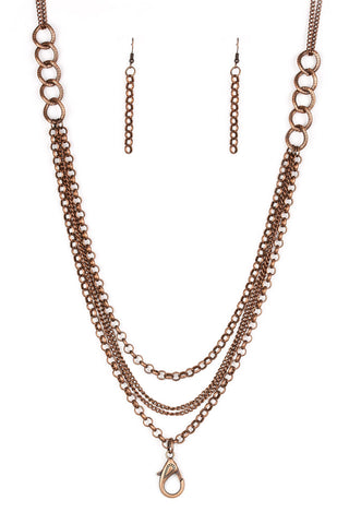 Mechanical Mayhem Copper Paparazzi Lanyard Necklace