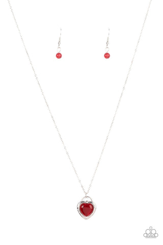 A Dream is a Wish Your Heart Makes - Red - Cat's Eye Stone Heart Paparazzi Short Necklace